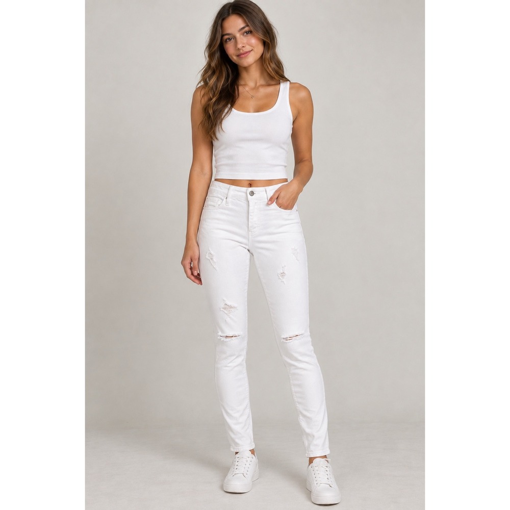Hollister High-Rise Skinny Distress White Jean W25 L30 1R Minimalist Chic Sleek